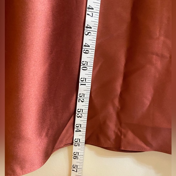 Off-Shoulder Cinnamon / Rust Satin A-Line Dress - Picture 7 of 9